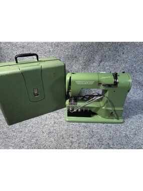 Vintage Elna Supermatic 722010 Green Sewing Machine w/ Case Swiss - NO PEDAL